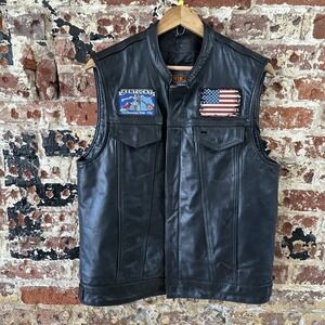 Unik Genuine Leather Biker Gun Pocket Vest Motorcycle Men's Medium Black